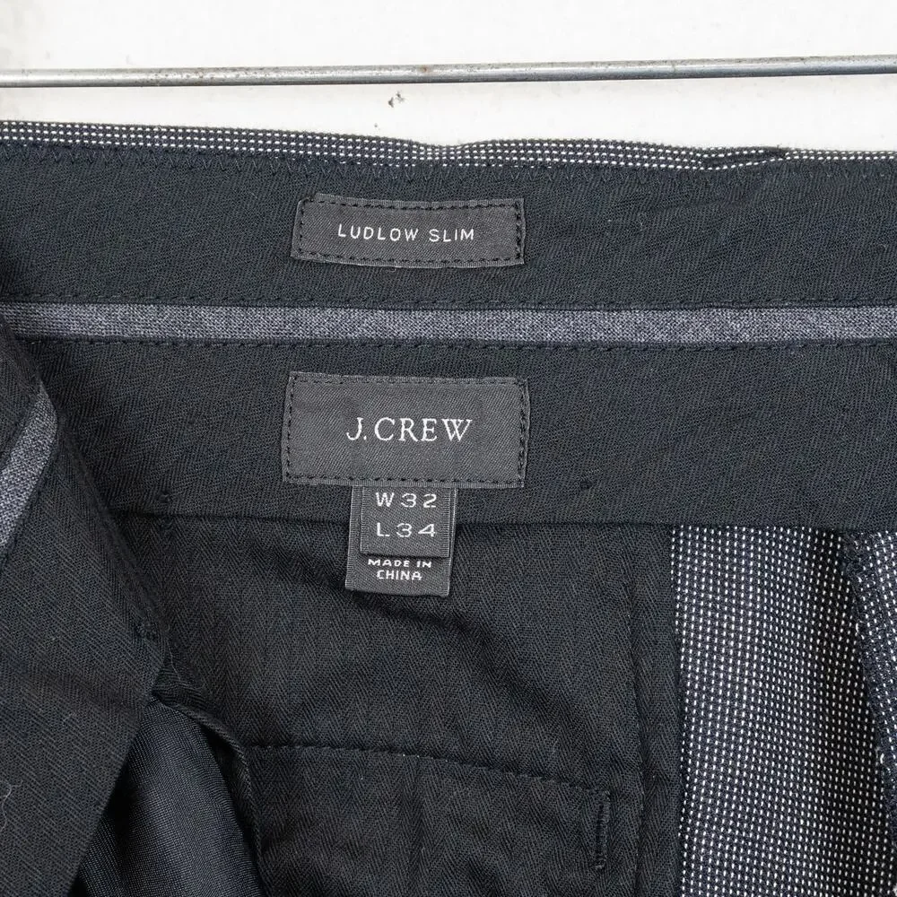 J.Crew Ludlow Italian Wool cotton Suit Charcoal Birdseye 38R 32x34